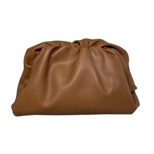 Non-Brand Leather Bubble Clutch Pouch Hand Carry in Carmel Brown